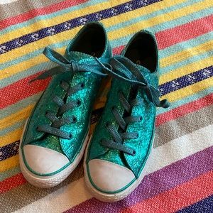 Green Glitter Converse All-Stars Women 5 Youth 3